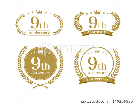 Gold 9th Anniversary Emblem Set - Premium Logo Collection Gold 9th Anniversary Emblem Set - Premium Logo Collection 140296550