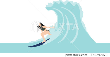 Illustration of a woman surfing on rough waves Illustration of a woman surfing on rough waves 140297070