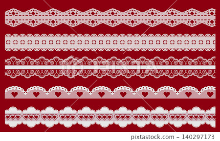 Delicate white lace border, hearts, floral pattern Delicate white lace border, hearts, floral pattern 140297173