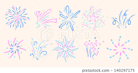 Crayon doodle fireworkswith color bursts, stars 140297175