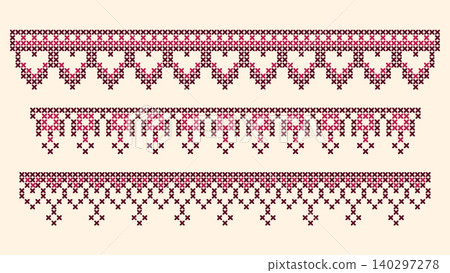 Traditional cross stitch floral border set 140297278