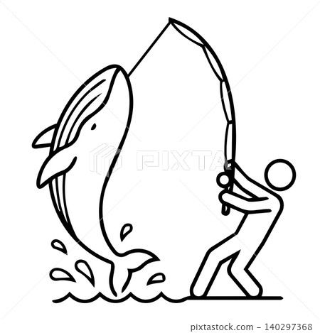 Whaling phishing attack metaphor icon, minimalist line art of a hacker catching a big whale symbolizing targeted social engineering and executive level cyber security threat. Whaling phishing attack metaphor icon, minimalist line art of a hacker catching a big whale symbolizing targeted social engineering and executive level cyber security threat. 140297368