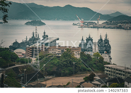 Scenery of the naval port of Kure, Hiroshima, Japan; Japan Self-Defense Forces destroyer Scenery of the naval port of Kure, Hiroshima, Japan; Japan Self-Defense Forces destroyer 140297383