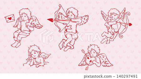 Vintage cupid angel silhouette with bow 140297491