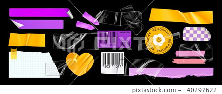 Torn paper pieces, wrinkle stickers, adhesive tape Torn paper pieces, wrinkle stickers, adhesive tape 140297622