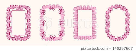 Cute lace frames with floral pattern, frills, bows Cute lace frames with floral pattern, frills, bows 140297667