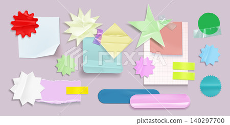 Realistic set of wrinkled peeled stickers Realistic set of wrinkled peeled stickers 140297700