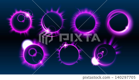 Purple neon circle frames set on black background Purple neon circle frames set on black background 140297705
