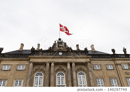 Danish Royal Flag Above Amalienborg Palace Copenhagen 140297749
