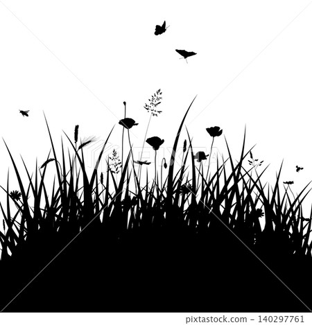 Meadow background, grass silhouette, vector meadow border 140297761