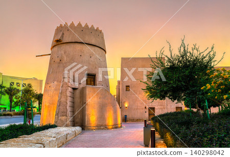 Historic mudbrick watchtower at sunset in Riyadh Historic mudbrick watchtower at sunset in Riyadh 140298042