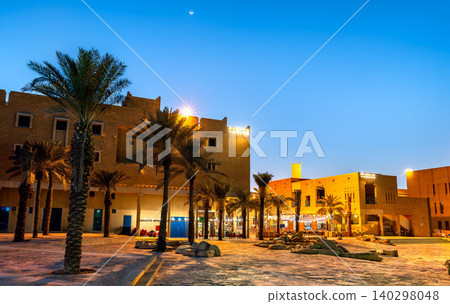 Night view of traditional architecture at Souk Al Zal 140298048