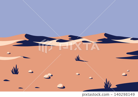 Desert landscape with sand dunes and clear sky. Illustration. Desert landscape with sand dunes and clear sky. Illustration. 140298149