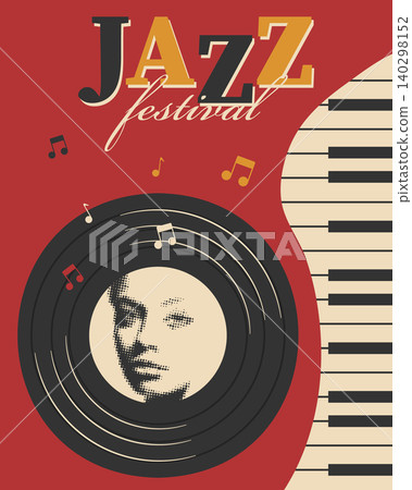 Jazz festival event poster design template. Retro vinyl record with portrait of a woman. Jazz festival event poster design template. Retro vinyl record with portrait of a woman. 140298152