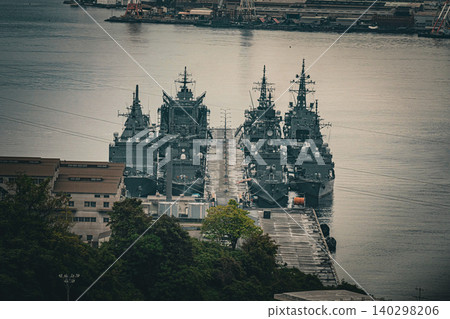 Scenery of the naval port of Kure, Hiroshima, Japan; Japan Self-Defense Forces destroyer Scenery of the naval port of Kure, Hiroshima, Japan; Japan Self-Defense Forces destroyer 140298206