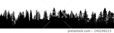 Forest background, pine silhouette banner fir tree landscape Forest background, pine silhouette banner fir tree landscape 140298223
