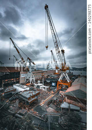 A scene from a shipyard under construction in Kure, Hiroshima, Japan. (Japan Self-Defense Forces destroyer) A scene from a shipyard under construction in Kure, Hiroshima, Japan. (Japan Self-Defense Forces destroyer) 140298775