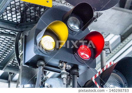 Image of a Japanese railway shunting signal (LED type) for safe operation. 140298783