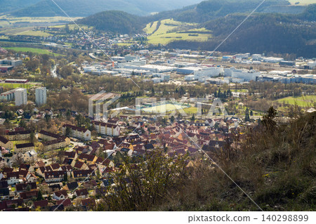 Wide Landscape Panorama With Pine Trees And Town 140298899