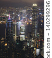 Hong Kong night evening view, China, seen from Victoria Peak observation deck, Lugard road lookout, with Hong Kong downtown skyscrapers and Kowloon island, illuminated city and Victoria Bay at night 140299296