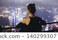 Hong Kong night evening view, China, seen from Victoria Peak observation deck, Lugard road lookout, with Hong Kong downtown skyscrapers and Kowloon island, illuminated city and Victoria Bay at night 140299307