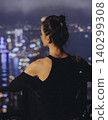 Hong Kong night evening view, China, seen from Victoria Peak observation deck, Lugard road lookout, with Hong Kong downtown skyscrapers and Kowloon island, illuminated city and Victoria Bay at night 140299308