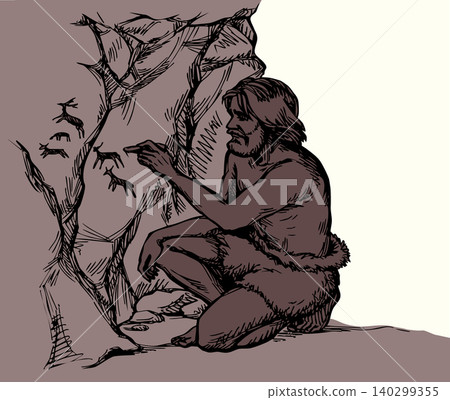 Vector drawing. A primitive man draws in a cave Vector drawing. A primitive man draws in a cave 140299355