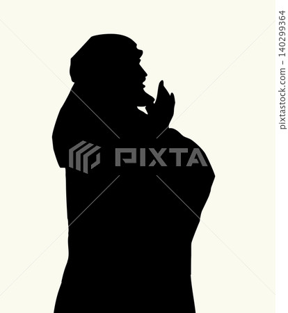 Vector drawing. Praying man. Back view Vector drawing. Praying man. Back view 140299364