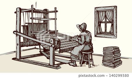 Vector drawing. A woman at a loom Vector drawing. A woman at a loom 140299380