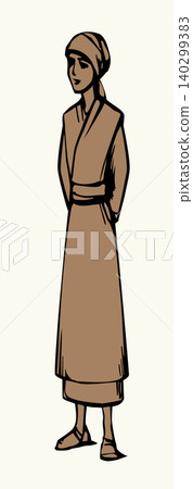 Vector drawing. Woman is dressed in traditional Asian clothing Vector drawing. Woman is dressed in traditional Asian clothing 140299383