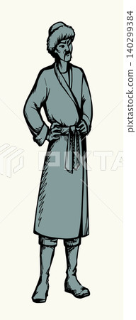 Vector drawing. The man is dressed in traditional Asian clothing 140299384