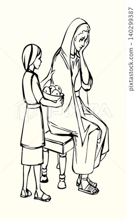 Vector drawing. The girl and her mom Vector drawing. The girl and her mom 140299387