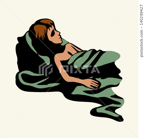 Vector drawing. Sick baby sleeping Vector drawing. Sick baby sleeping 140299427