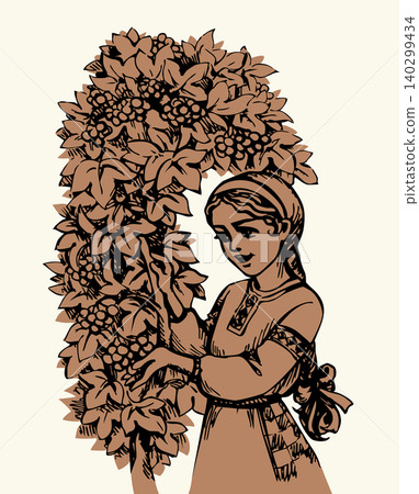 Vector drawing. Girl with viburnum Vector drawing. Girl with viburnum 140299434