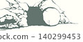 Vector drawing. Old stone cave door 140299453