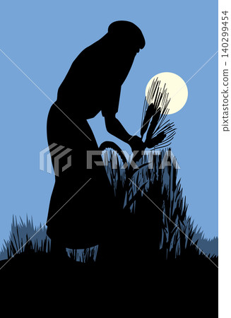 Vector drawing. Woman reaps a wheat Vector drawing. Woman reaps a wheat 140299454