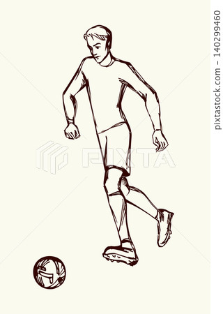 Vector drawing. Strong football player kick the ball Vector drawing. Strong football player kick the ball 140299460