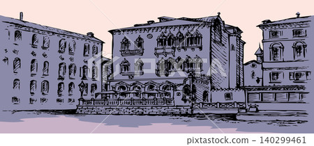 Vector drawing. Venice city panorama Vector drawing. Venice city panorama 140299461