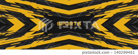 Modern futuristic black abstract sports background with yellow and gray arrows and angles. Modern futuristic black abstract sports background with yellow and gray arrows and angles. 140299481
