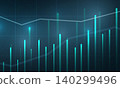 Dark blue abstract technology background with business candle stick graph chart of stock market investment trading concept 140299496