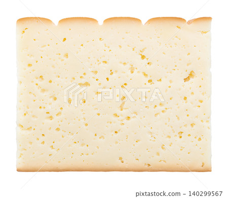Slice of smoked semi-hard cheese. Cross-section from Traunstein smoked cheese from Austria, 45% fat in dry matter, with a creamy texture and a rich beechwood smoke flavor. Isolated, from above. Photo Slice of smoked semi-hard cheese. Cross-section from Traunstein smoked cheese from Austria, 45% fat in dry matter, with a creamy texture and a rich beechwood smoke flavor. Isolated, from above. Photo 140299567