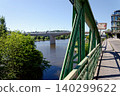 New modern Dvorecky Bridge spanning the Vltava River connecting Smichov and Podoli, designed exclusively for public transport, pedestrians and cyclists, Prague, Czech Republic 140299622