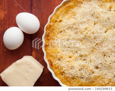 Homemade Shepherd's Pie crispy mashed potato and minced meat, covered with parmesan cheese. 140299653