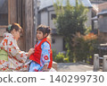 Mother and daughter in traditional Japanese kimonos enjoying a sunny day outdoors 140299730