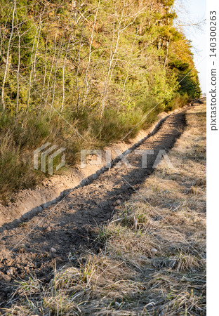 Firebreak creating a safety zone by preventing forest fire spread in wilderness Firebreak creating a safety zone by preventing forest fire spread in wilderness 140300263