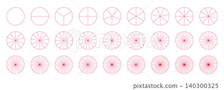 Pie chart layout. Segmented red charts templates. Many number of sectors divide circle on equal parts. Outline graphics. Pizza chart mockups set. Simple segments infographic. Flat diagram wheel parts. Pie chart layout. Segmented red charts templates. Many number of sectors divide circle on equal parts. Outline graphics. Pizza chart mockups set. Simple segments infographic. Flat diagram wheel parts. 140300325