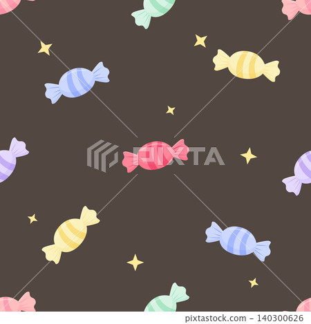 Cute pastel colorful candy seamless pattern on brown background Cute pastel colorful candy seamless pattern on brown background 140300626