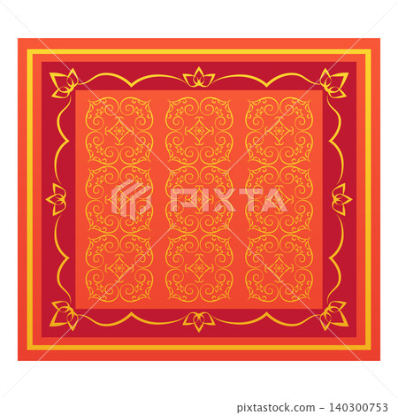 Arabic red wool carpet with oriental ornament, vintage interior floor rug, vector flat home textile decorative neat mat Arabic red wool carpet with oriental ornament, vintage interior floor rug, vector flat home textile decorative neat mat 140300753
