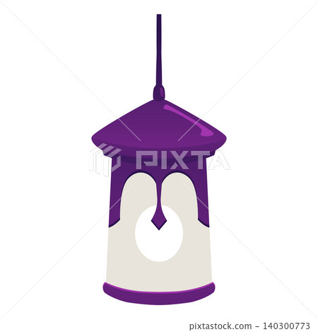A hanging oriental lantern with a purple body and traditional carved pattern. A hanging oriental lantern with a purple body and traditional carved pattern. 140300773
