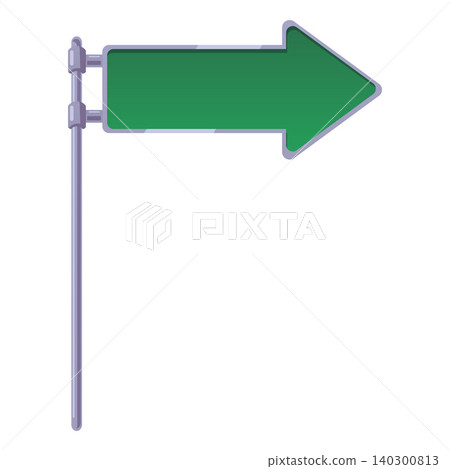 Green road sign arrow shape on metal frame and pole, vector blank traffic sign board for directions, location on highway Green road sign arrow shape on metal frame and pole, vector blank traffic sign board for directions, location on highway 140300813